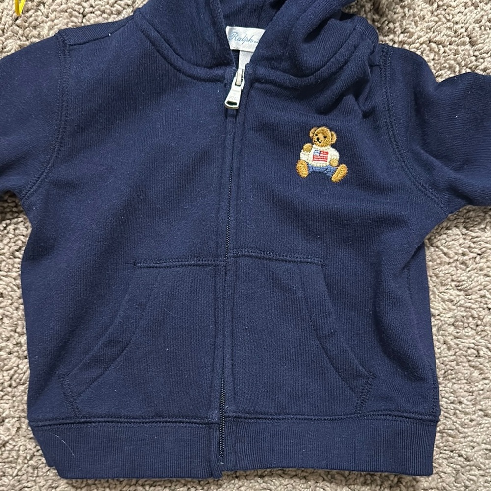 Ralph Lauren Blue Hoodie Sweatshirt with Bear Embroidery
